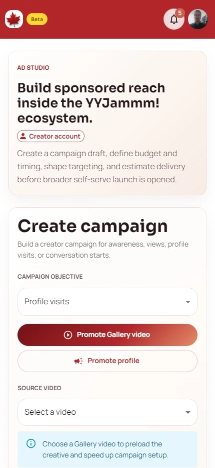 YYJammm Ad Studio campaign page