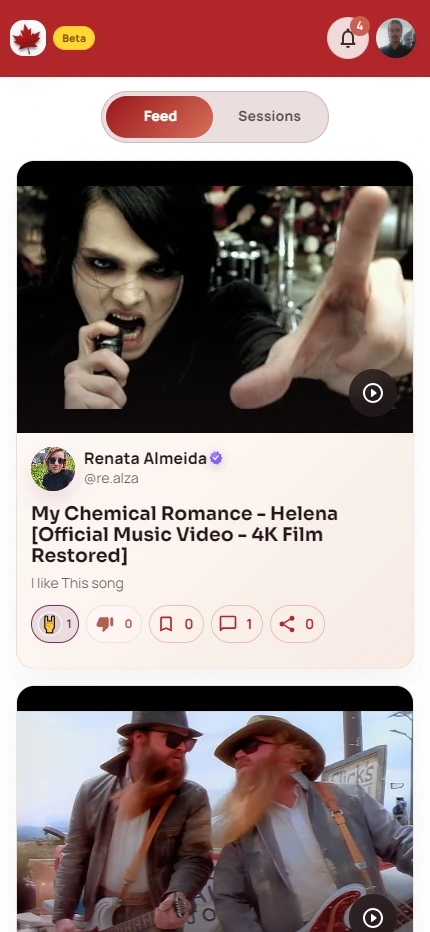 YYJammm Feed page showing video posts and reactions
