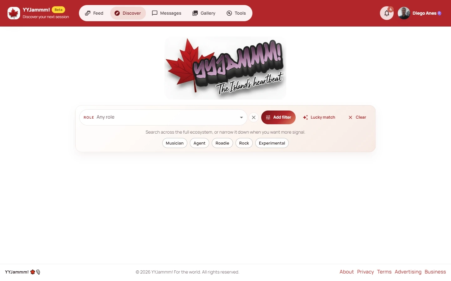 YYJammm Discover page on desktop layout